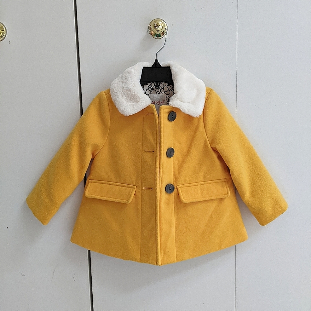 NWOT Yellow Peacoat with faux fur collar | 2t | Cat & Jack